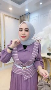 Hanna Dress Caramel Knit Salur Gamis Wanita Terbaru 2024 Dewasa Kekinian Dress Kondangan Elegan