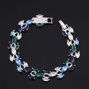 Luxurious Artificial Color Gem Sea Blue Topaz Bracelet Horse Eye Versatile Simple Elegant High Quality Womens Fashion Jewelry