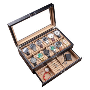 HUIYAXIU | Luxury Minimalist Carbon Fiber Leather Jewelry and Watch Storage Box