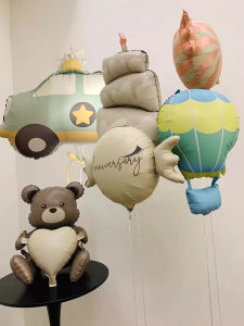 Matte Finish Bear Hot Air Balloon Candy Aluminum Foil Cartoon Birthday Party Balloons Decorations Vintage Style Event Supplies