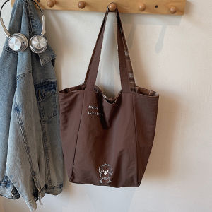 Original Large Capacity Plaid Tote Bag Womens Fashion Red Handbag Double-Sided Versatile Canvas Bag Casual Simple Style