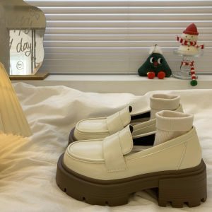 Black Thick Heel Loafers Womens Fashion Single Shoes Retro British Style Versatile Chunky Heel Flats Trendy Casual PU Material