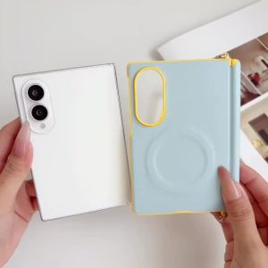 szhaiyu | Luxury Contrast Color Leather for Magsafe Magnetic Case for Samsung Galaxy Z Fold 8 Fold8 Wide Hinge Protection Shockproof Cover