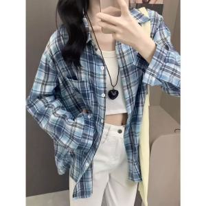 Áo Sơ Mi Kẻ Caro Dáng Rộng Cổ Polo Tay Dài Thường Ngày Cho Nữ Mùa Xuân Thu Thường Ngày Đi Làm Áo Khoác Ngoài Thời Trang