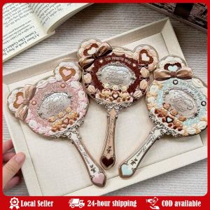 Sweetie Bear Collection HD Handheld Makeup Mirror with Flower Design Exquisite 3-Type Relief Portable Cute Cosmetic Tool Flower Knows Sweetie Bear Collection Hand Holding Mirror 3 Types Exquisite Relief Makeup Tools Cute HD Makeup Mirror