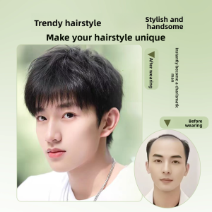 KEQIAO | Mens Full Wig Natural Daily Short Hand-tied Micro Layered Real Hair
