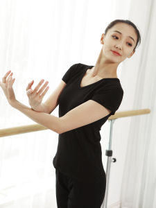 Shiyi Dance Practice Suit Womens V-neck Short Sleeve Ballet Dance Tight Body Shapewear Black Dance Costume Fitness Sportswear