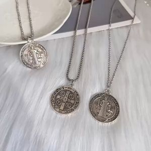 Ly eagle Jesus Saint Benedict Pendant Necklace Vintage Round Double Sided Cross CSPB Neckchain