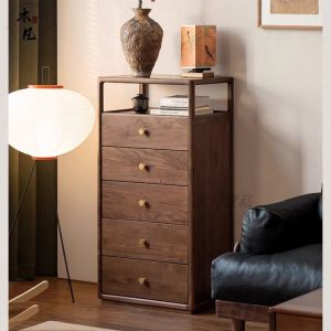 New Chinese Style Black Walnut Five Drawer Chest Bedroom Nightstand Living Room Sideboard Storage Cabinet Multi Functional Furniture