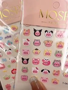 5 chiếc Monja 3D Dập Nổi Móng Tay Nghệ Thuật Miếng Dán Hoạt Hình Gấu Thỏ Dễ Dâu Giảm Tự  DIY Làm Móng Tay Trang Trí