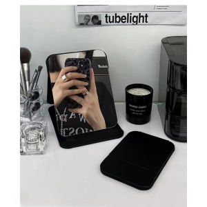 1pcs Vintage Folding Mirror pu Leather Student Dormitory Office Makeup Desktop Dressing Portable