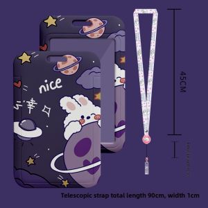 Pink Dog Ear Expandable Card Holder Student ID Lanyard School Bus Metro Lunch Card Holder Girls Boy Children Storage Tag