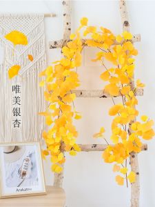 ใบไม้เทียมใบไม้สีเหลืองใบไม้ไม้เทียมต้นไม้สีเขียวปลอมสายพันท่อระบายน้ำดอกไม้เทียมตกแต่งสวนบ้านสไตล์ชนบท