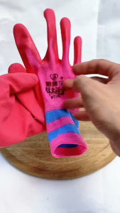 Găng tay lao động phủ cao su hồng găng tay làm vườn chống trơn trượt mài mòn bao tay lao động