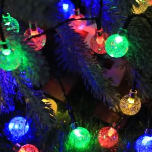 [🇵🇭 24h Delivery] Dollyy 100 LED Ball Bulb Solar Bubble Balls Lamp Light String Lights Strip Color Flashing Holiday Outdoor Decoration Waterproof Garden