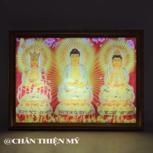 Tranh Ta Bà Tam Thánh Treo Tường Có Đèn Trang Trí Bàn Thờ Phật Treo Phòng Thờ NTPTTN-43