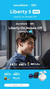 soundcore Liberty 5 by Anker Noise-Cancelling Wireless Earbuds 2x Stronger Voice Reduction Real-Time Adaptive Noise Cancellation Fast Charging Dolby Audio 6-Mic AI Clear Calls Long Battery Life A3957