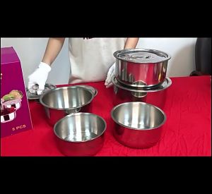 Satu Keluarga Stock Pot 5IN1 C1232 Rantang Susun Panci Stainless Steel Set Tutup Mangkok Sup Makanan