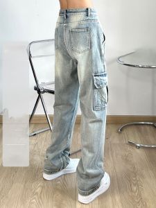 กางเกงยีนส์ทรงหลวมขาตรงสไตล์อเมริกันสตรีท ทรงหลวม กางเกงยีนส์ทำงาน ทรงฮิปฮอป ทรงเรียบง่าย ทรงลำลอง ฤดูใบไม้ผลิ ฤดูร้อน ฤดูใบไม้ร่วง ฤดูหนาว