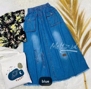 gratis ongkir Rok jeans wanita terbaru 2024/ Rok panjang pinggang karet terlaris