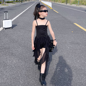 Summer New Sweet Cool Girls Fairy Skirt Strapless Halter Dress Jazz Dance Performance Uniform Korean Style Puffy Skirt