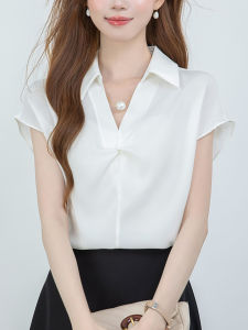 XUSHAN | V-neck Unique White Short Sleeve Shirt
