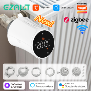 Tuya WiFi Zigbee TRV Radiator Actuator Valve Thermostatic Radiator Valve Temperature Controller 6 Adapters Alexa Google Home