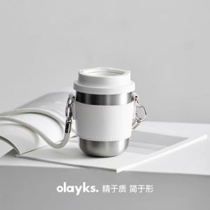 Olayks Instant Insulated Stainless Steel Coffee Cup 300ml Portable Thermal Cup Supermarket Brand Travel Mug with Strap