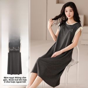 MiiOW | MiiOW Cat Lady Summer Ice Silk Loose Casual Womens Sleepwear Home Clothes Outerwear Possible Long Skirt Short Sleeve Round Neck