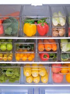 3ชิ้น กล่องจัดระเบียบตู้เย็นอะคริลิกกล่องเก็บของในตู้เย็นแบบซ้อนได้ กล่องเก็บอาหารพร้อมหูจับ กล่องเก็บผัก ผลไม้เนื้อสัตว์ และไข่สด