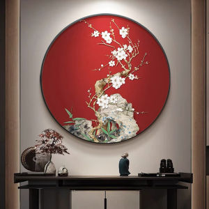 New Chinese Style Plum Blossom Diamond Painting Full Drill round Entrance Living Room High-End Handmade Embroidery Adhesive