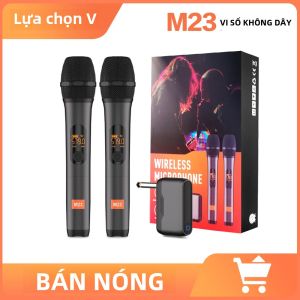 Micro Không Dây Cầm Tay M23 UHF 2 Kênh Hệ Thống Karaoke Bộ Thu Sạc Lại Được Dành Cho Nhà Thờ Tiệc Tùng Loa Micro Động