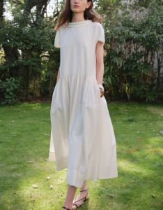 epoque de rueen | White Waist-accentuating A-line Dress Summer