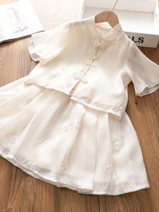 Elegant Embroidered Doll Shirt Skirt Set for Girls Summer Fashion Chinese Style Half Skirt Net Gown Kids Traditional Hanfu Costume