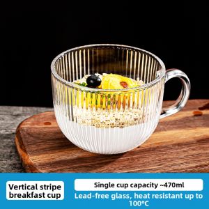 Tempered Glass Cup with Lid Transparent High Temperature Resistant Breakfast Cup for Oats Milk Microwave And Steam Safe