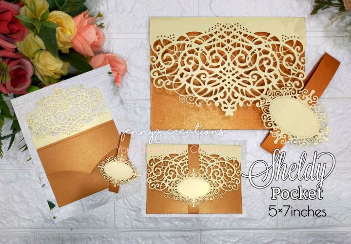 5R Sheldy Flap Laser Cut Invitation Cover for Wedding Birthdays and