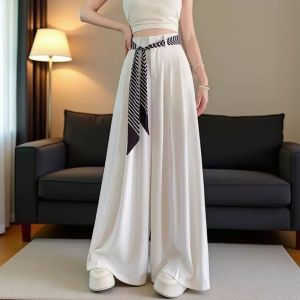 XUANXUAN | Black Stripe Silk Scarf Belt Womens Decorative Accessory For Skirts Jeans Wrapped Waist High-End Feeling Korean Style Polyester Fiber