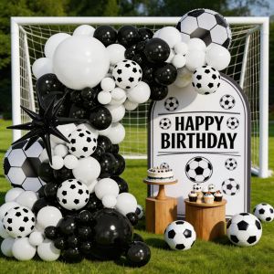 102Pcs Black and White Football-Themed Balloon Arch Set 18inch Football-Themed Black Exploding Star Foil Balloons Ideal for Championship Event Decorations Fan Birthday Parties Bachelor Parties Graduation Ceremonies and 2026 Football Tournament Pa...