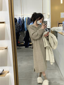 French Style Long Sleeve Hooded Knitting Sweater Dress 2023 New Arrival Autumn and Winter Loose Innerwear Bottoming Dress Women