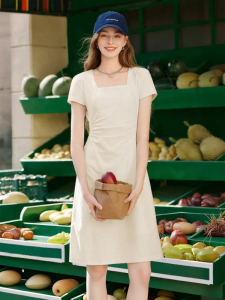 XIANGYING | Fang Collar Short Sleeve Gathering Waist Dress