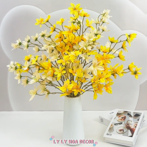 Hải Đường 3 Nhánh Không Lá Trang Trí Nhà Cửa Cắm Điểm Decor Sự Kiện. Hoa Lụa Decor
