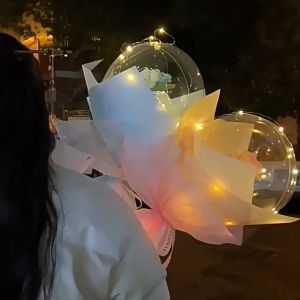 22 Inch Bobo Balloon With Led Light And Stick Handhold Transparent Bobo Bubble Ballons Light Up Clear Helium Balloons For Birthday Wedding Christmas Party Decorations