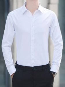 ROMON | Lormen Mens Long Sleeve Casual Shirt Iron-Free Workwear Spring Autumn New Style Summer Business Formal Outerwear Polyester Cotton Blend