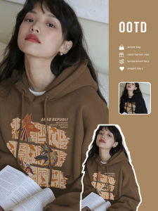 La Chapelle Fleece Lined Hoodie Womens Thickened Autumn Winter New Style Printed Streetwear Long Sleeve Mid-Length Top