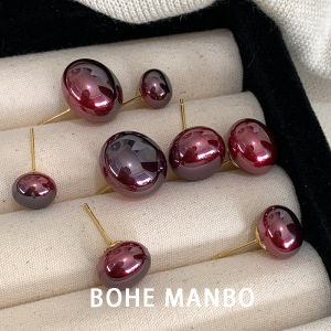 French Minimalist Gradient Cherry Red Pearl Earrings Vintage Hong Kong Style Elegant Versatile Womens Jewelry Fashion Accessories