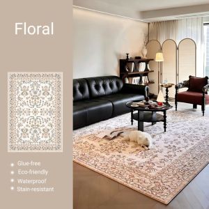 DaVee | European Vintage Pattern Cut Pile Carpet Non-Slip Rug Glue-Free Jute Backing floral large rugs living room mat