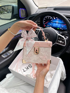 SKT STY Ballet Style Butterfly Knot Box Bag Womens Handbag New 2025 Small Square Bag Elegant Sensation Leather Handbag
