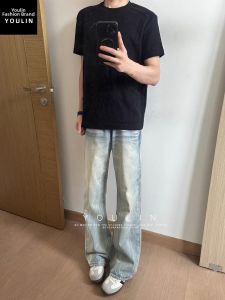 YOULIN | OOTD Style Lightning Stripe Denim Pants And Shoulder Cut T-shirt Set