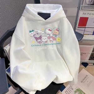 Warm Fleece Childrens Sweatshirt Trendy Girl Outfit Autumn Winter New Style Sanrio Cartoon Print Medium to Large Size Kids