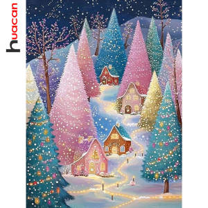 Huacan Christmas Trees Diamond Painting Colored Lights 5D DIY Full Square Round Diamond Mosaic Art New 2025 Handmade Gift